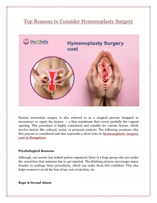 Top Reasons to Consider Hymenoplasty Surgery