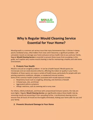 Why Is Regular Mould Cleaning Service Essential for Your Home?