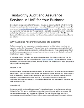 Trustworthy Audit and Assurance Services in UAE for Your Business