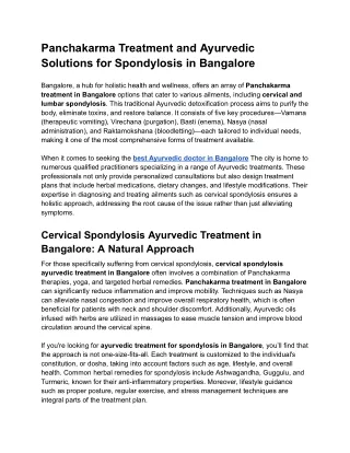 Panchakarma Treatment and Ayurvedic Solutions for Spondylosis in Bangalore.docx