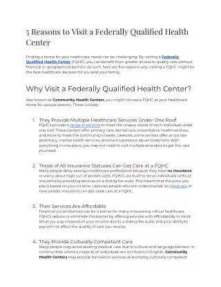 5 Reasons to Visit a Federally Qualified Health Center