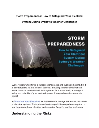 How to Safeguard Your Electrical System During Sydney's Weather Challenges