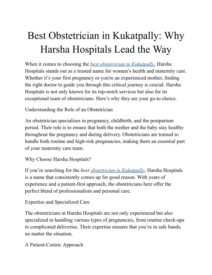 best obstetrician in kukatpally why harsha