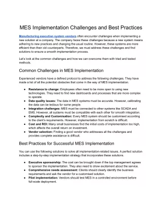 mes implementation challenges and best practices
