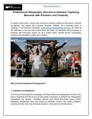 Professional Videography Services in Kelowna-  Capturing Moments with Precision and Creativity