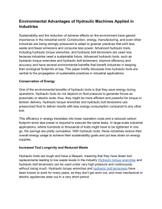 environmental advantages of hydraulic machines