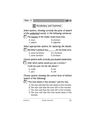 Unified International English Olympiad (UIEO) Class 5 Sample Paper