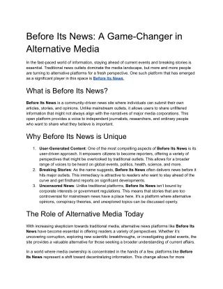 before its news a game changer in alternative