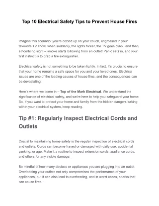 Top 10 Electrical Safety Tips to Prevent House Fires