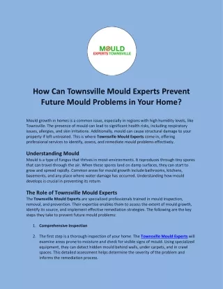 How Can Townsville Mould Experts Prevent Future Mould Problems in Your Home?