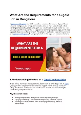 What Are the Requirements for a Gigolo Job in Bangalore