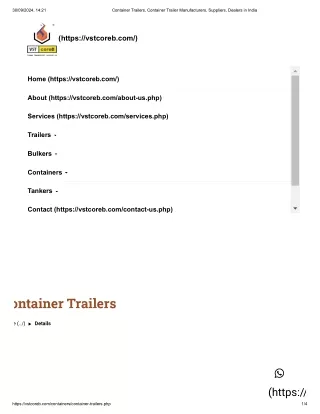 Container Trailer Manufacturers, Suppliers, Dealers in India