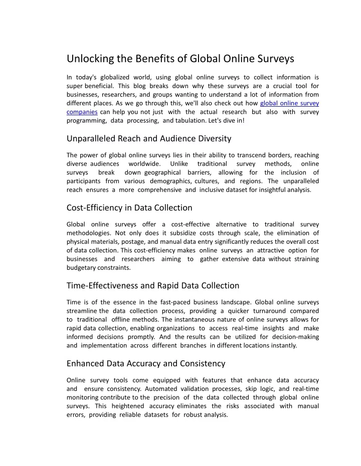 unlocking the benefits of global online surveys