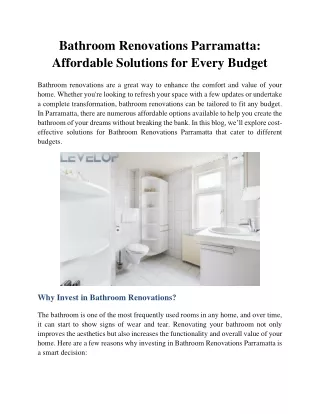 Bathroom Renovations Parramatta: Affordable Solutions for Every Budget