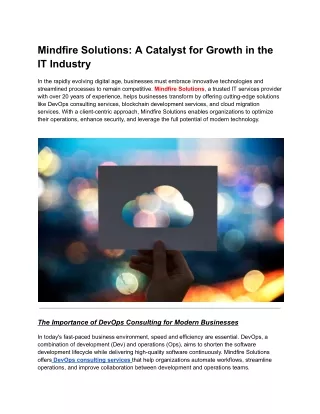 Mindfire Solutions_ A Catalyst for Growth in the IT Industry