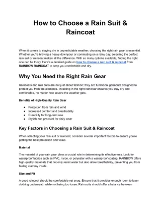 How to Choose a Rain Suit & Raincoat