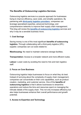 Key Benefits of Outsourcing Logistics Services