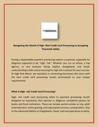 Navigating the World of High- Risk Credit Card Processing to Accepting Payments Safely