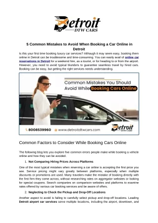 5 Common Mistakes to Avoid When Booking a Car Online in Detroit