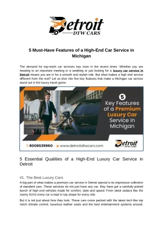 5 Must-Have Features of a High-End Car Service in Michigan