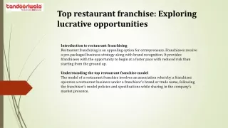 Top restaurant franchise Exploring lucrative opportunities