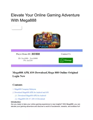 Elevate Your Online Gaming Adventure  With Mega88