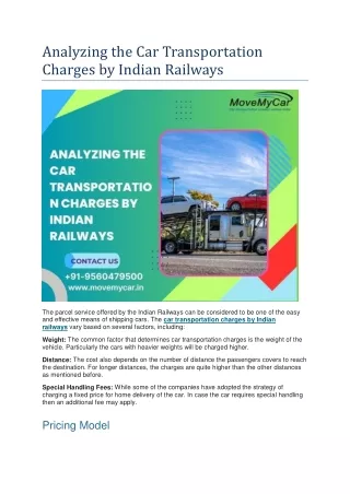 Analyzing the Car Transportation Charges by Indian Railways