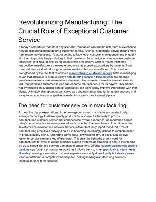 Revolutionizing Manufacturing: The Crucial Role of Exceptional Customer Service