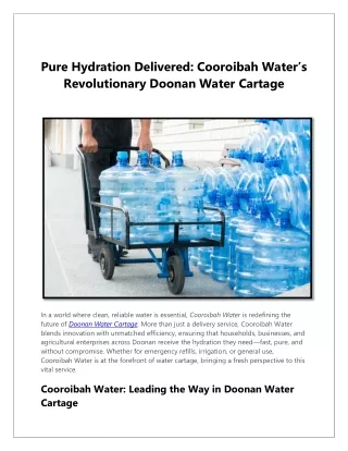 Doonan’s Fresh Water Solution: Cooroibah Water Cartage at Your Service