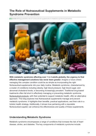 The Role of Nutraceutical Supplements in Metabolic Syndrome Prevention - ZIM Lab