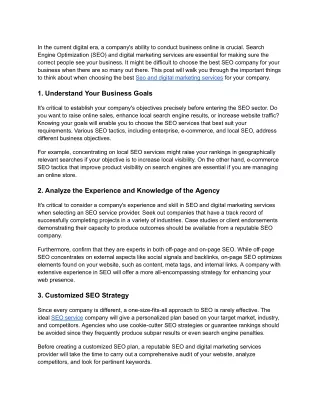 SEO and Digital Marketing Services How to Choose the Best Fit for Your Business