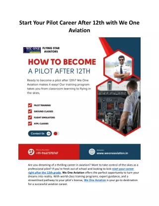 Start Your Pilot Career After 12th with We One Aviation