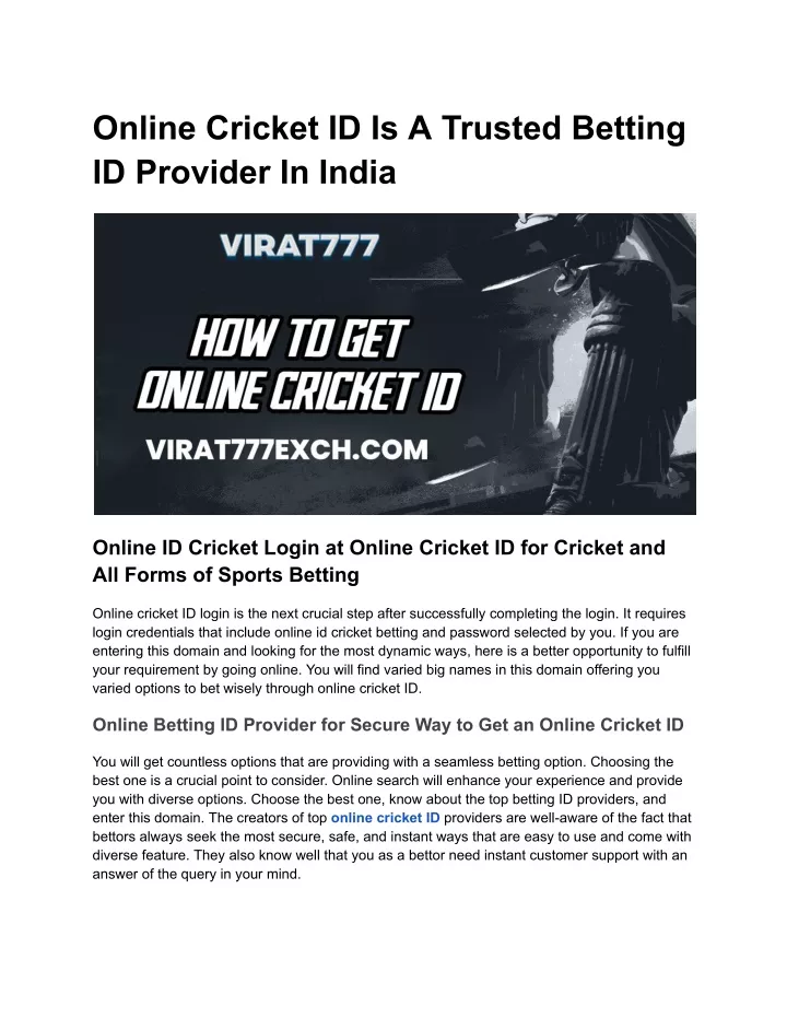 online cricket id is a trusted betting