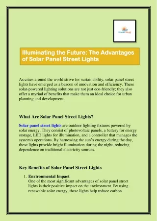 Illuminating the Future: The Advantages  of Solar Panel Street Lights