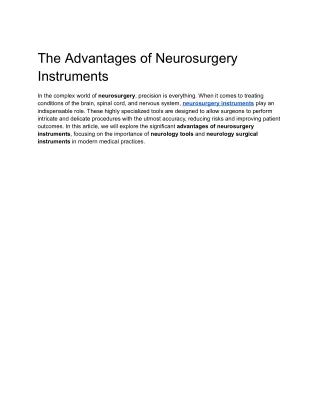 The Advantages of Neurosurgery Instruments