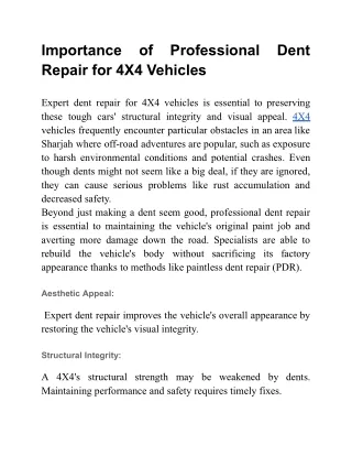 Importance of Professional Dent Repair for 4X4 Vehicles