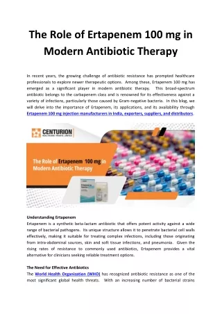 The Role of Ertapenem 100 mg in Modern Antibiotic Therapy