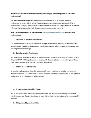 What are the key benefits of implementing File Integrity Monitoring (FIM) in a business environment