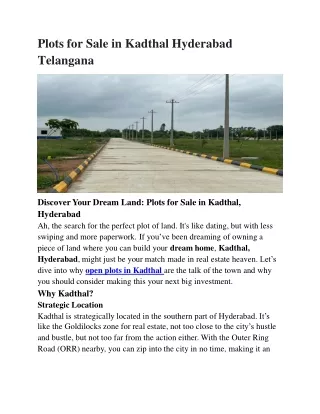 Plots for Sale in Kadthal Hyderabad Telangana
