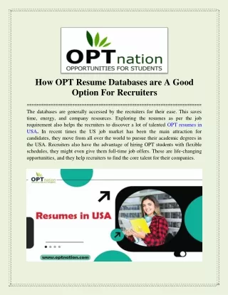 how opt resume databases are a good option