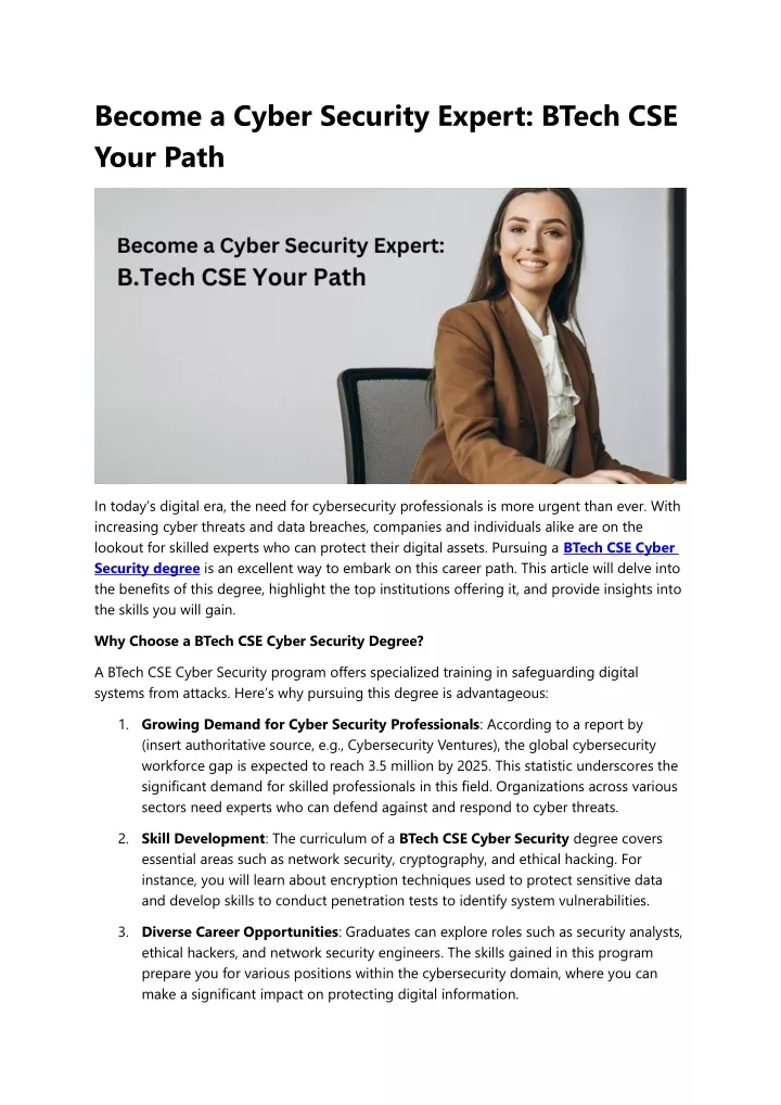 become a cyber security expert btech cse your path