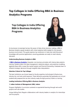 Top Colleges in India Offering BBA in Business Analytics Programs