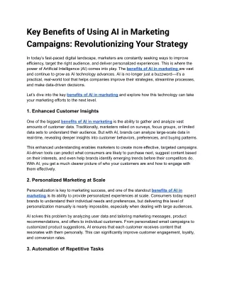 Key Benefits of Using AI in Marketing Campaigns: Revolutionizing Your Strategy