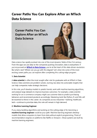 Career Paths You Can Explore After an MTech Data Science