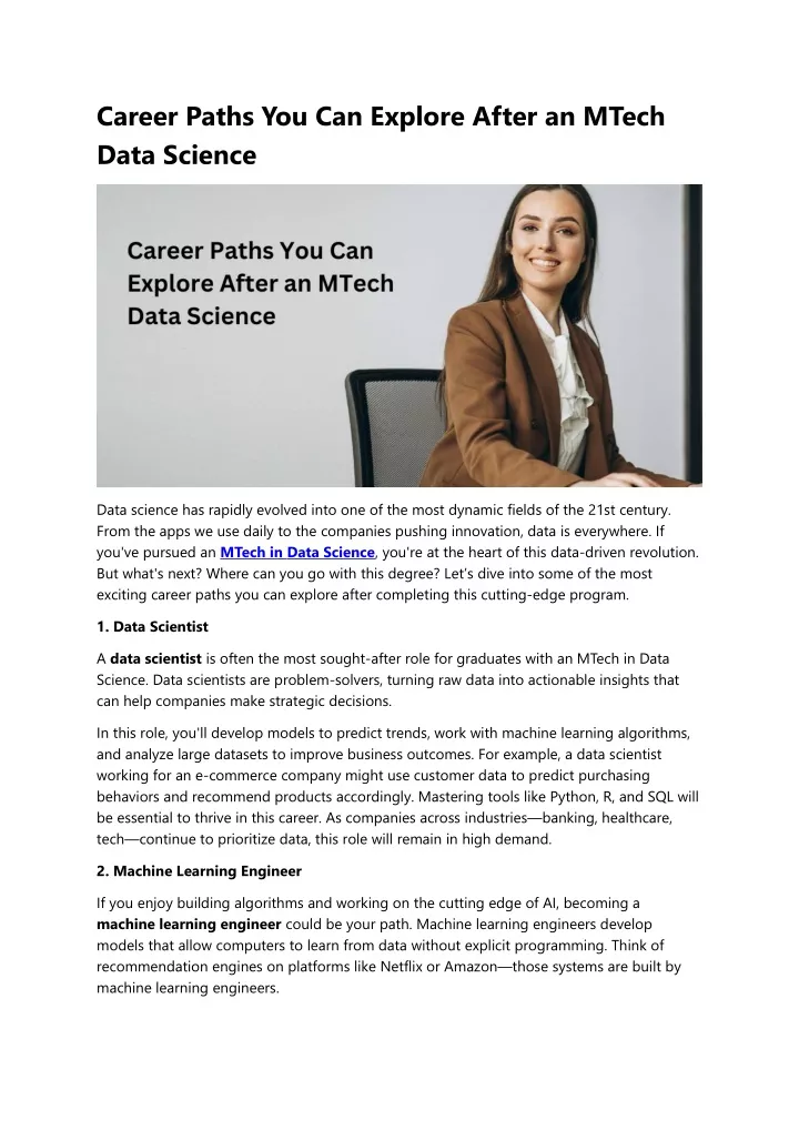 career paths you can explore after an mtech data