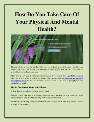 How Do You Take Care Of Your Physical And Mental Health