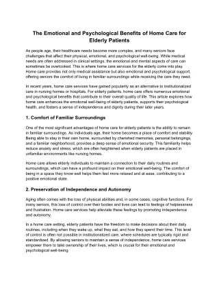 The Emotional and Psychological Benefits of Home Care for Elderly Patients