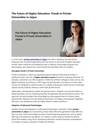 The Future of Higher Education Trends in Private Universities in Jaipur