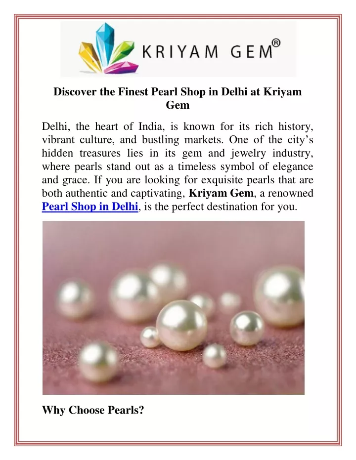 discover the finest pearl shop in delhi at kriyam