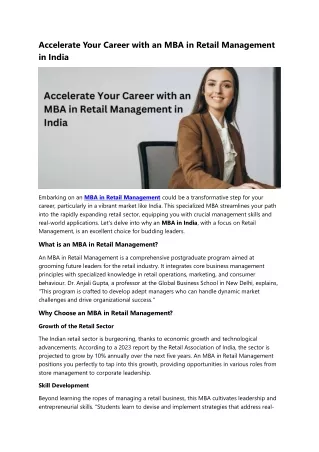 Accelerate Your Career with an MBA in Retail Management in India